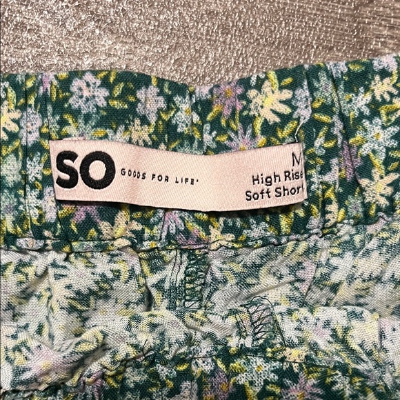 SO Women's Floral Athletic Shorts - Green and Pink - Picture 2 of 5